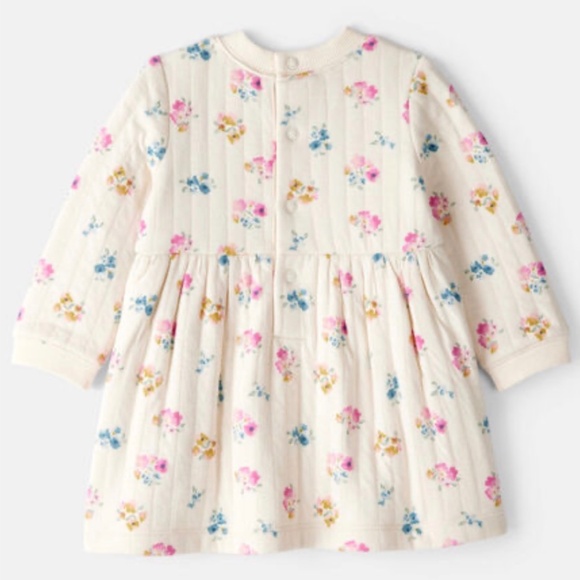 Carters Baby Girl Floral Dress Size 18M Ivory Long Sleeves NEW - Picture 3 of 6